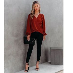 VICI | Brinley Satin Surplice Blouse - Caramel - Medium